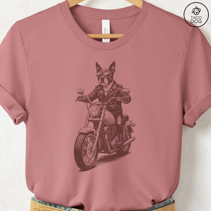 Boston Terrier Motorbike T-Shirt Heather Mauve S Taco-Dog