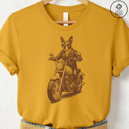 Boston Terrier Motorbike T-Shirt Mustard S Taco-Dog