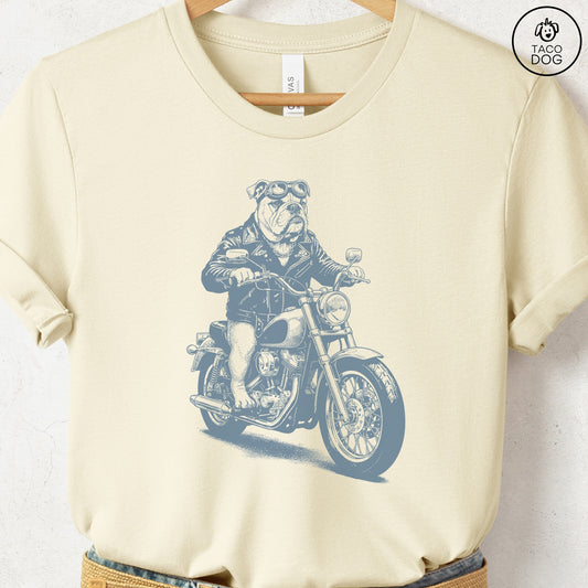 English Bulldog Motorbike T-Shirt Natural S Taco-Dog