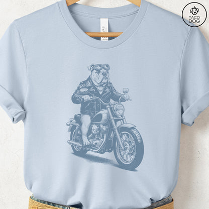 English Bulldog Motorbike T-Shirt Light Blue S Taco-Dog