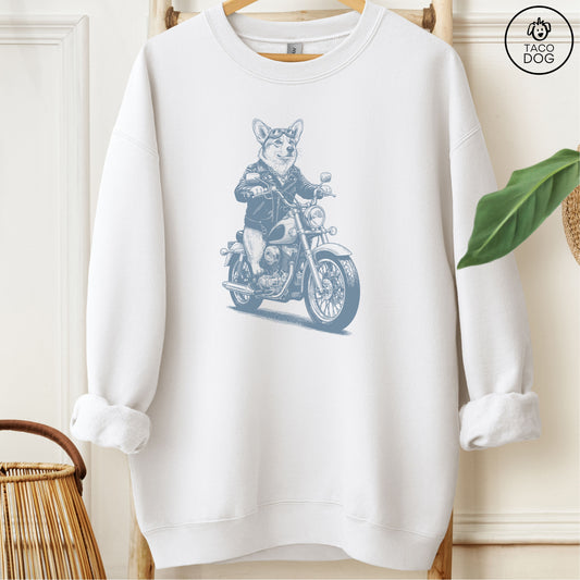 Corgi Motorbike Sweatshirt White M Taco-Dog