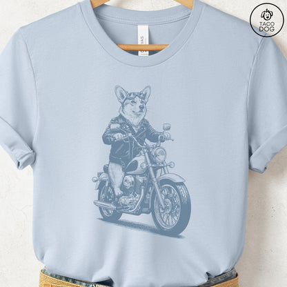 Corgi Motorbike T-Shirt Light Blue S Taco-Dog
