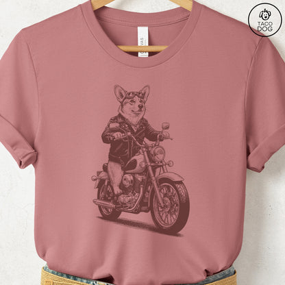Corgi Motorbike T-Shirt Heather Mauve S Taco-Dog