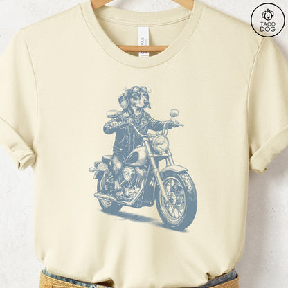 Dachshund Motorbike T-Shirt XS Natural Taco-Dog