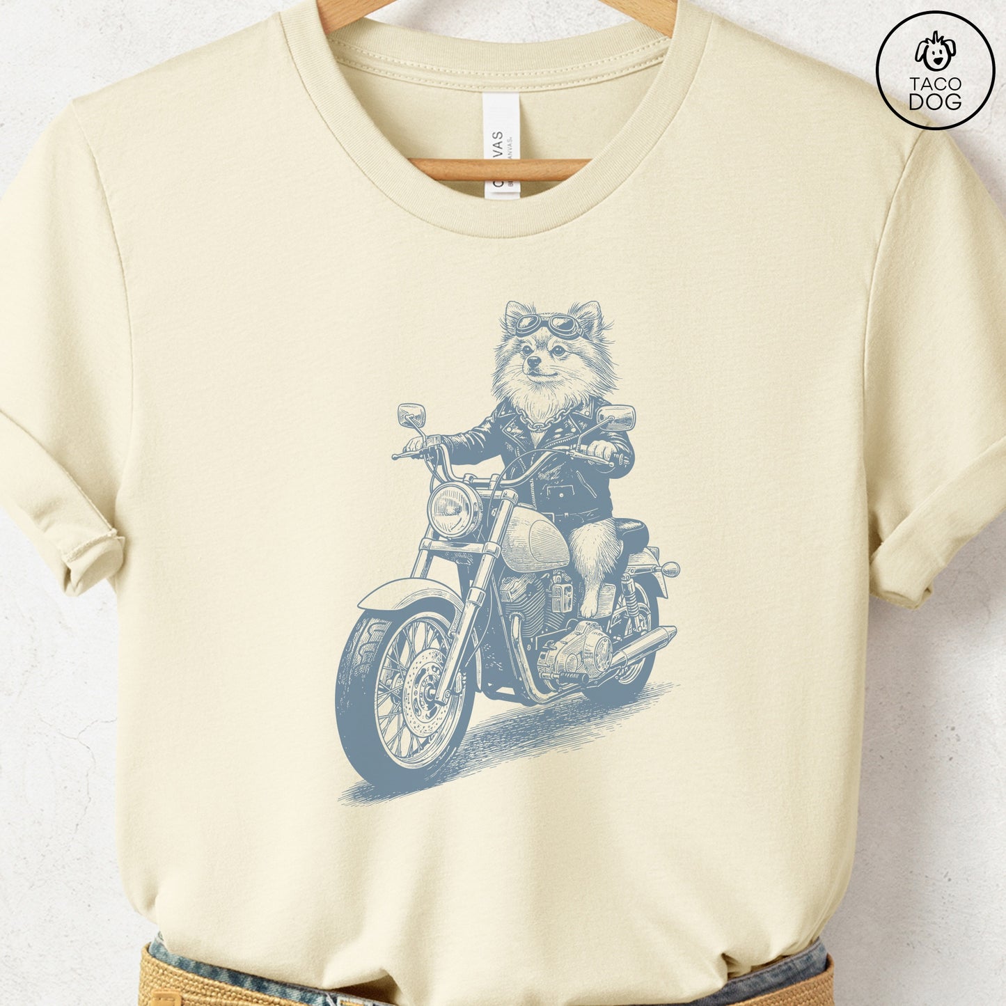 Pomeranian Motorbike T-Shirt Natural S Taco-Dog