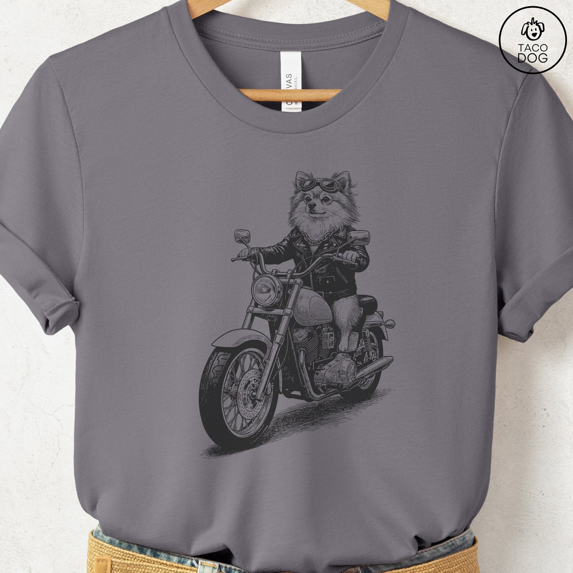 Pomeranian Motorbike T-Shirt Storm S Taco-Dog