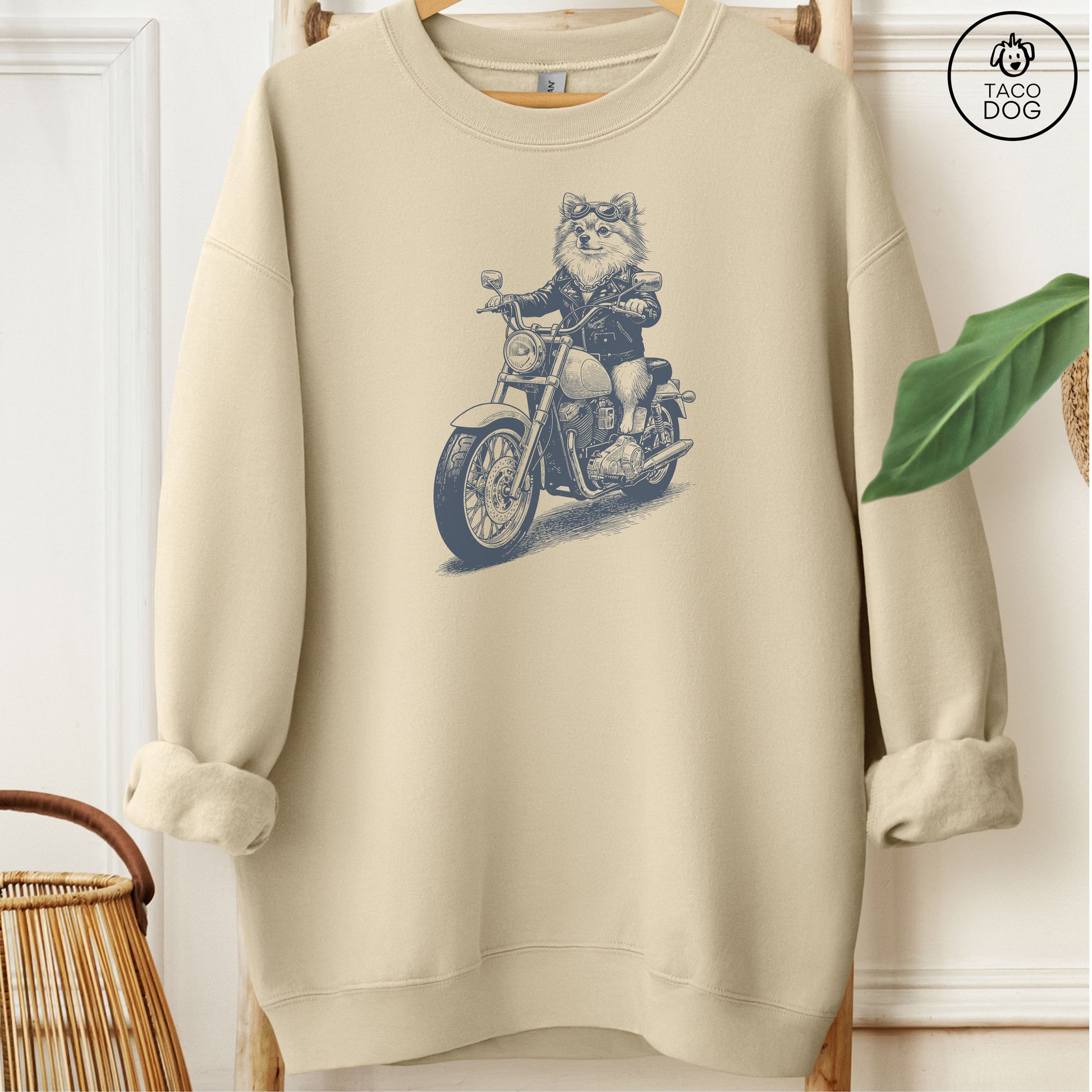 Pomeranian Motorbike Sweatshirt Sand M Taco-Dog