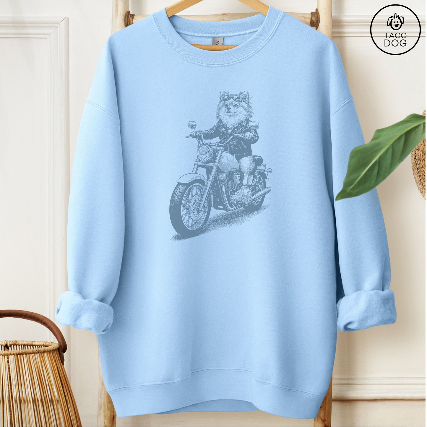 Pomeranian Motorbike Sweatshirt Light Blue M Taco-Dog