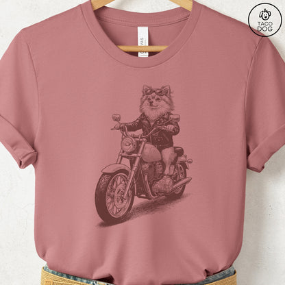 Pomeranian Motorbike T-Shirt Heather Mauve S Taco-Dog