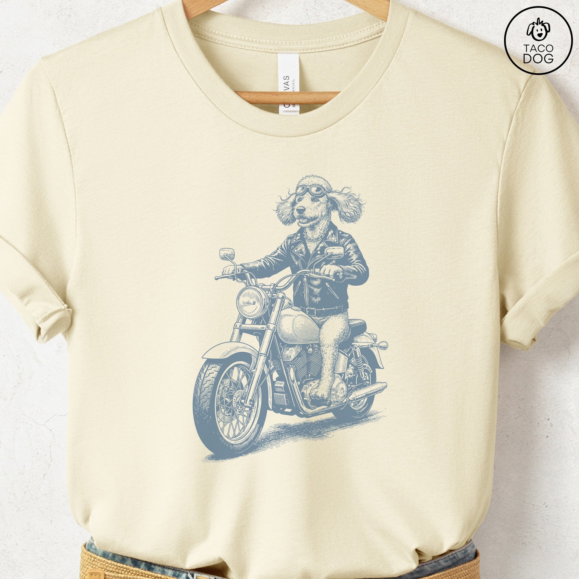 Poodle Motorbike T-Shirt Natural S Taco-Dog