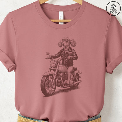 Poodle Motorbike T-Shirt Heather Mauve S Taco-Dog