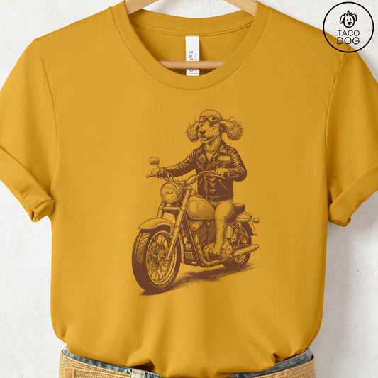 Poodle Motorbike T-Shirt Mustard S Taco-Dog
