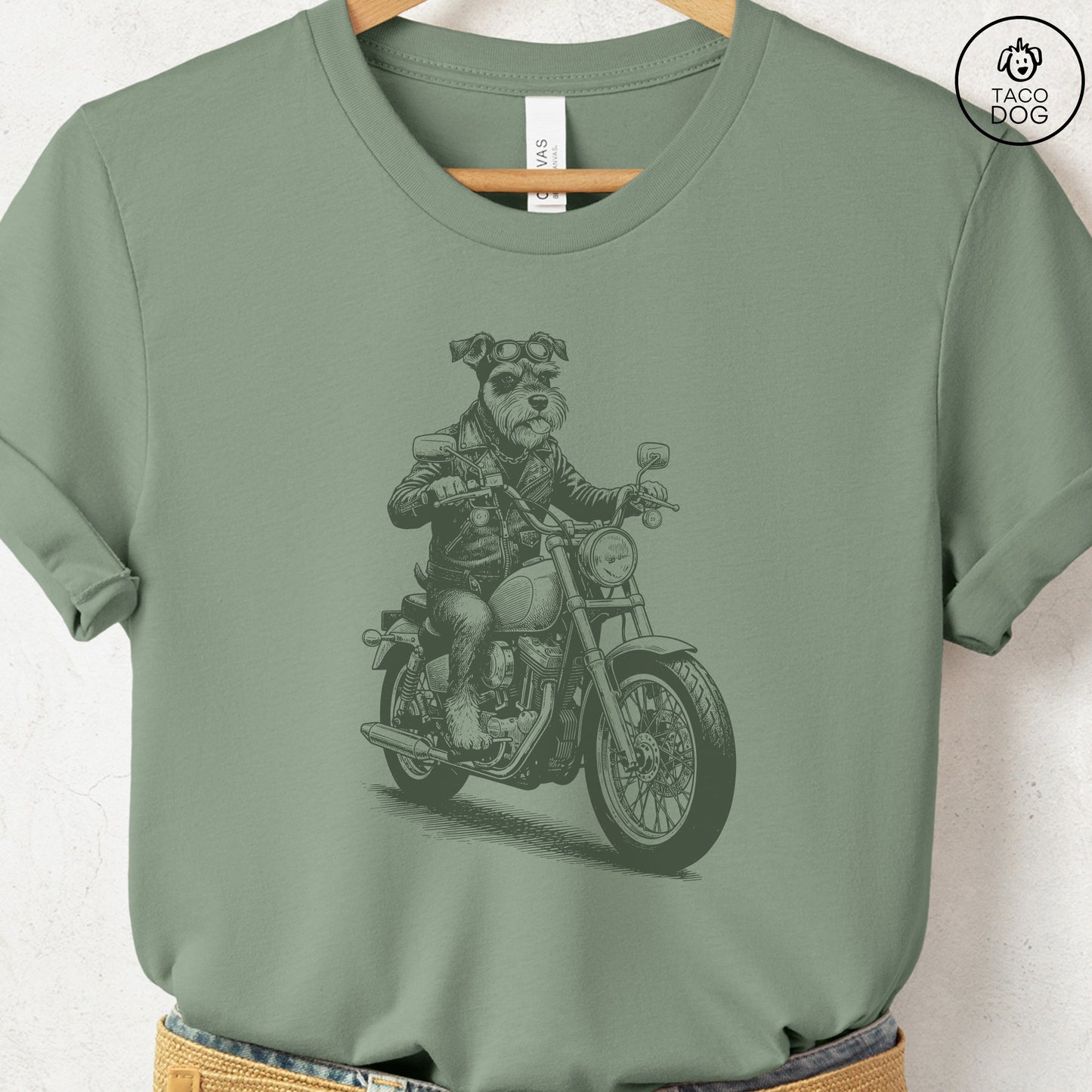 Schnauzer Motorbike T-Shirt Sage S Taco-Dog