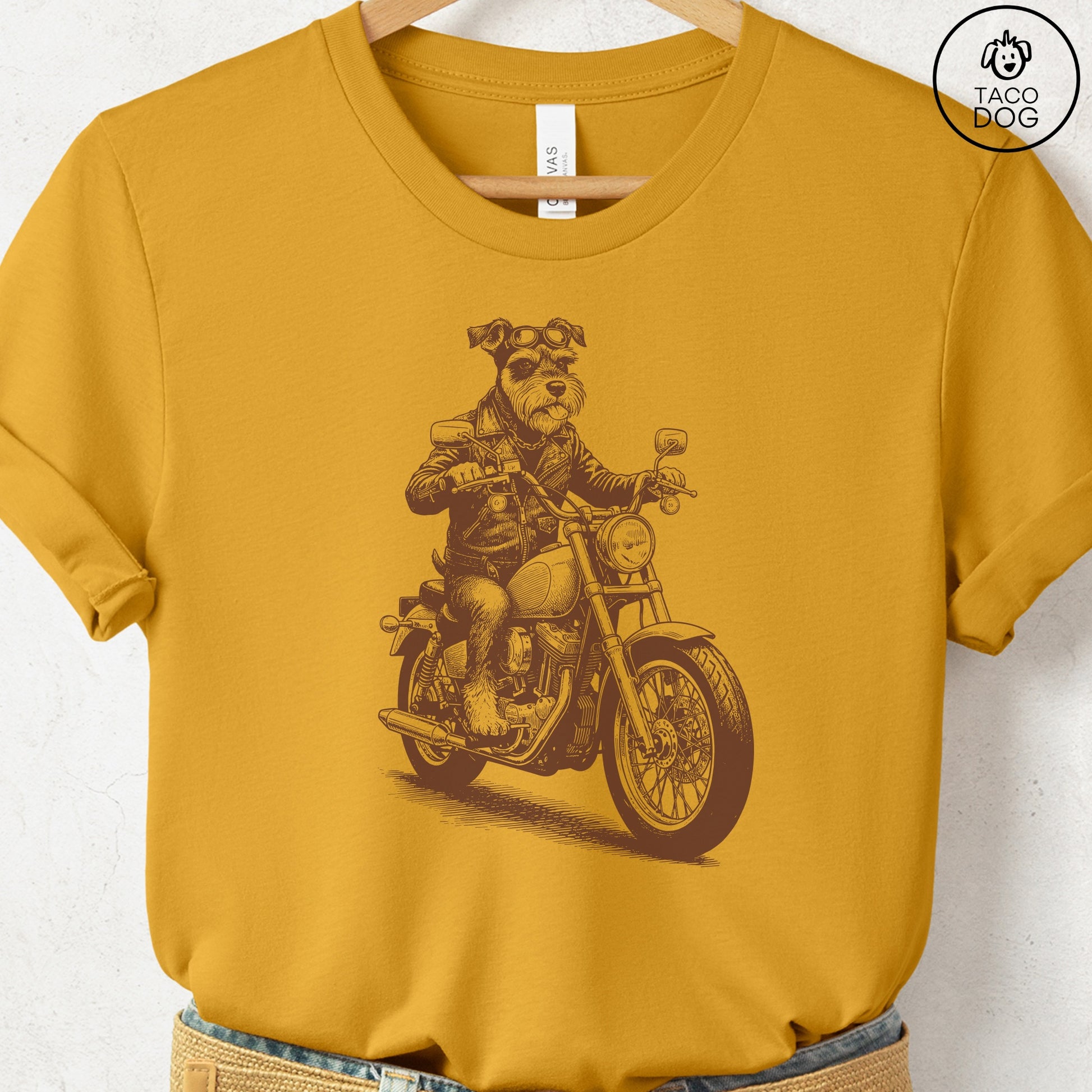 Schnauzer Motorbike T-Shirt Mustard S Taco-Dog