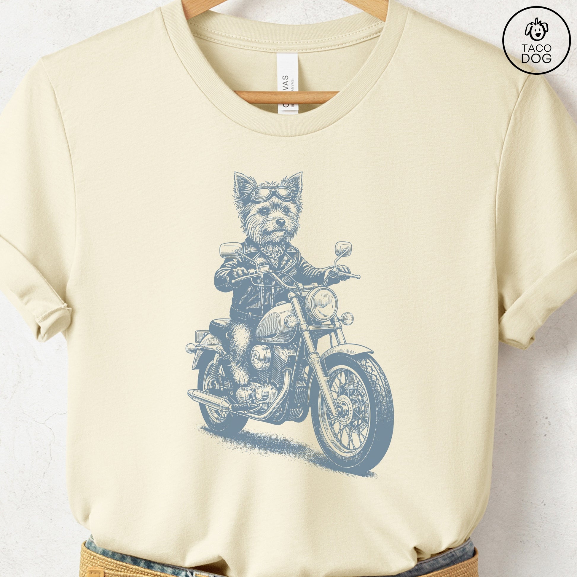 Yorkshire Terrier Motorbike T-Shirt Natural S Taco-Dog