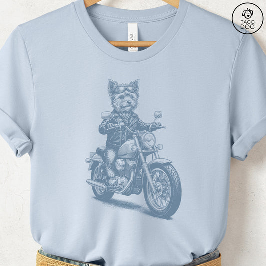 Yorkshire Terrier Motorbike T-Shirt Light Blue S Taco-Dog