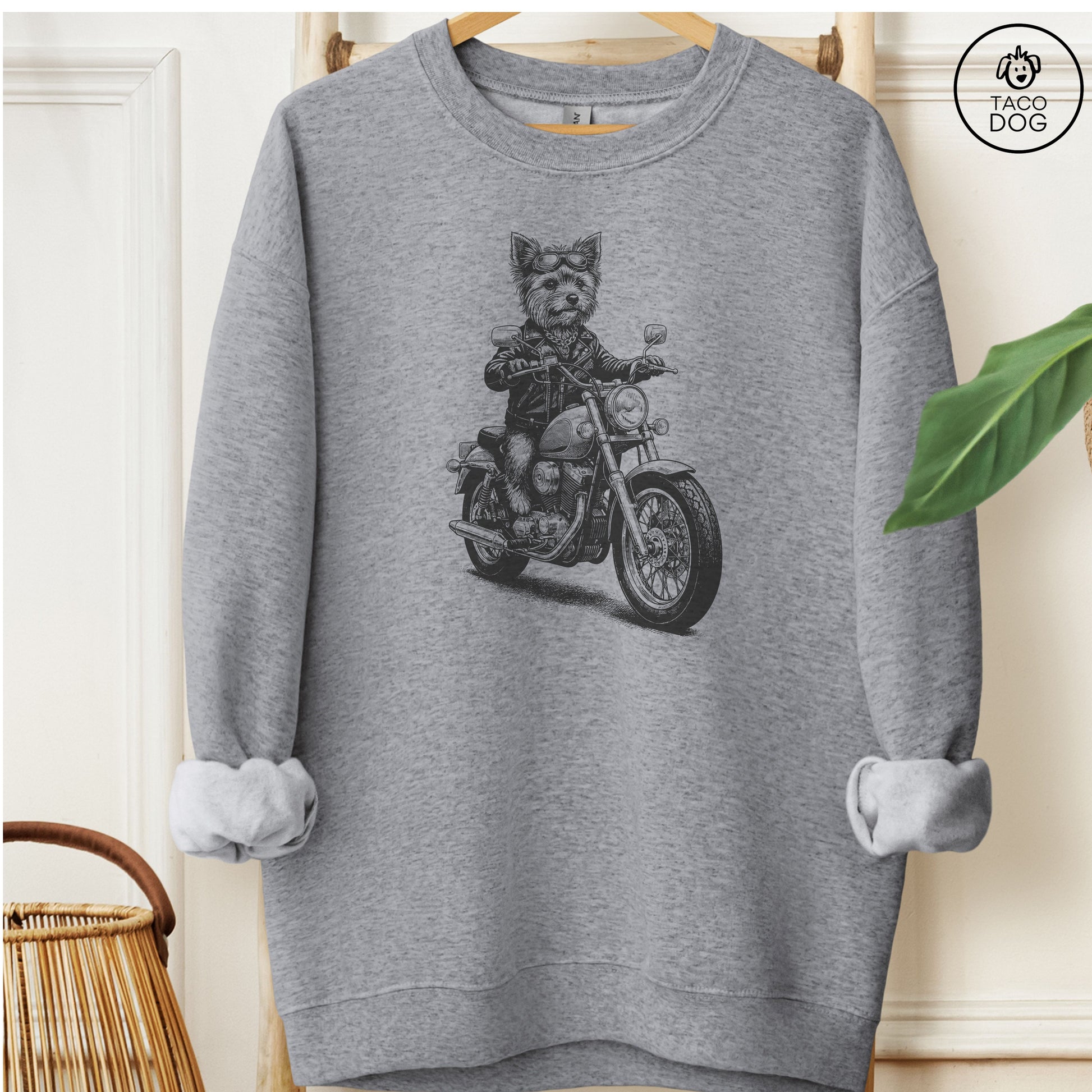 Yorkshire Terrier Yorkie Motorbike Sweatshirt Graphite Heather M Taco-Dog