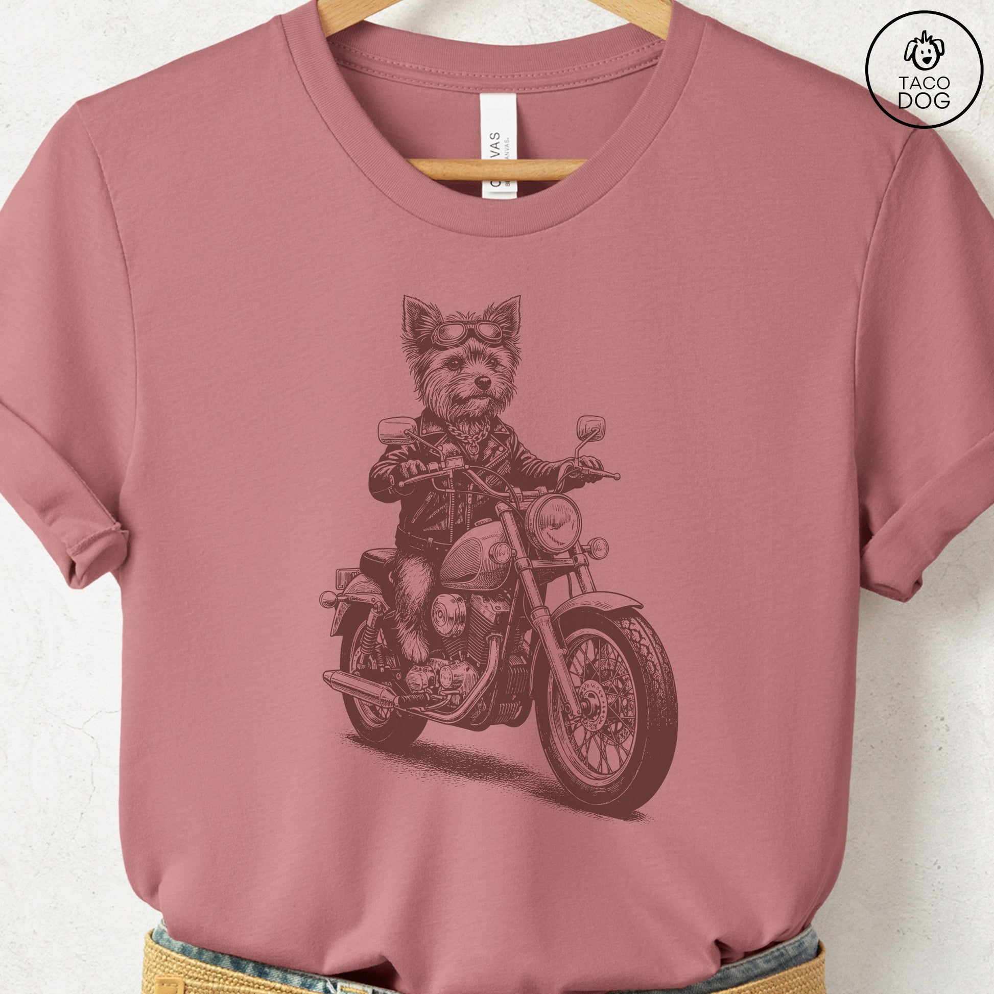 Yorkshire Terrier Motorbike T-Shirt Heather Mauve S Taco-Dog