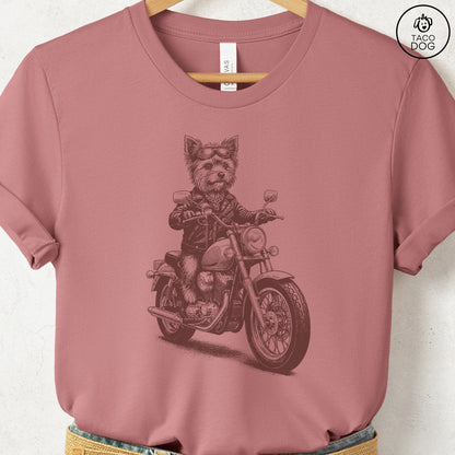 Yorkshire Terrier Motorbike T-Shirt Heather Mauve S Taco-Dog