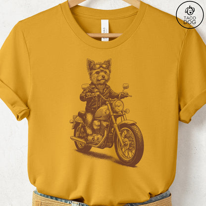 Yorkshire Terrier Motorbike T-Shirt Mustard S Taco-Dog
