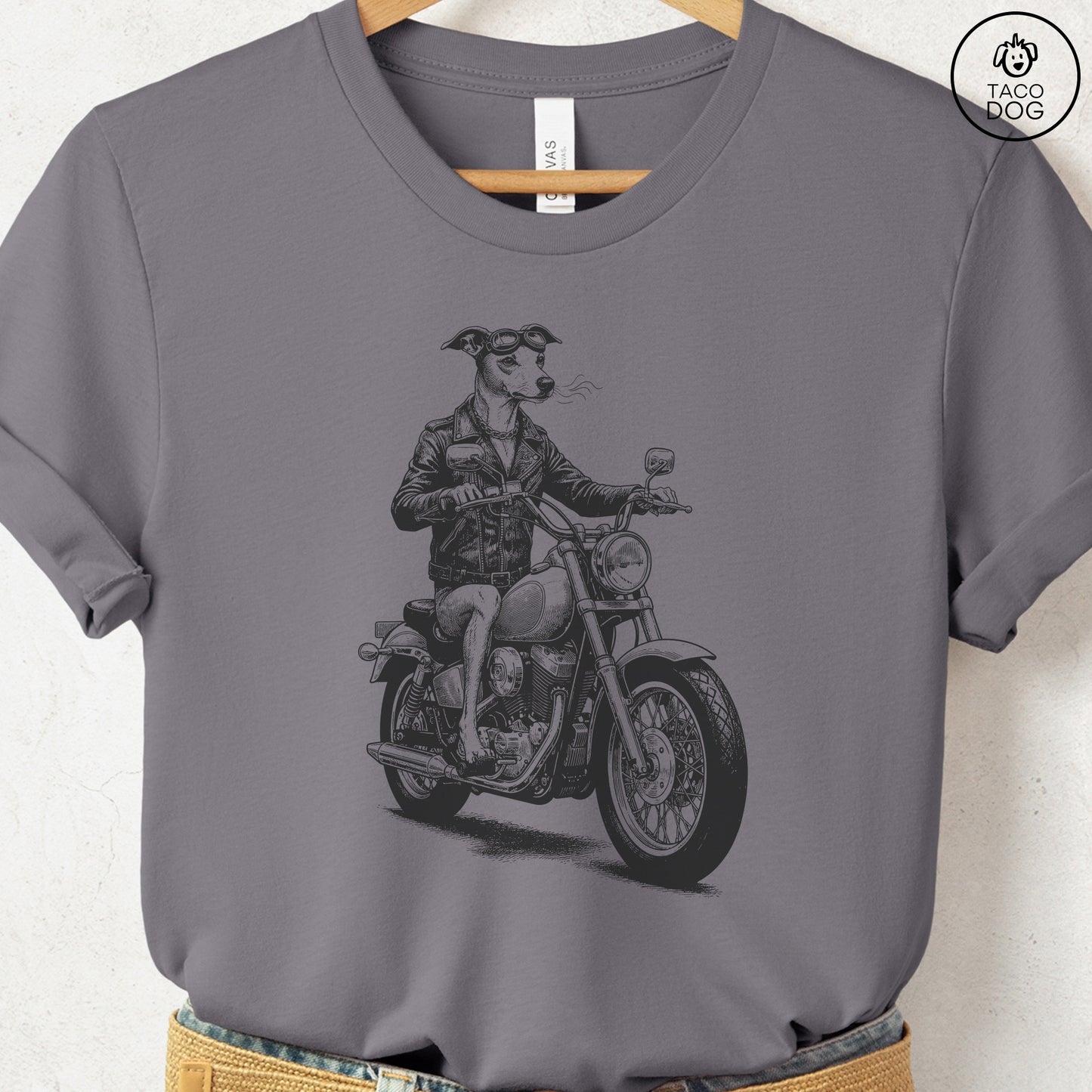 Italian Greyhound Whippet Iggy Motorbike T-Shirt Taco-Dog