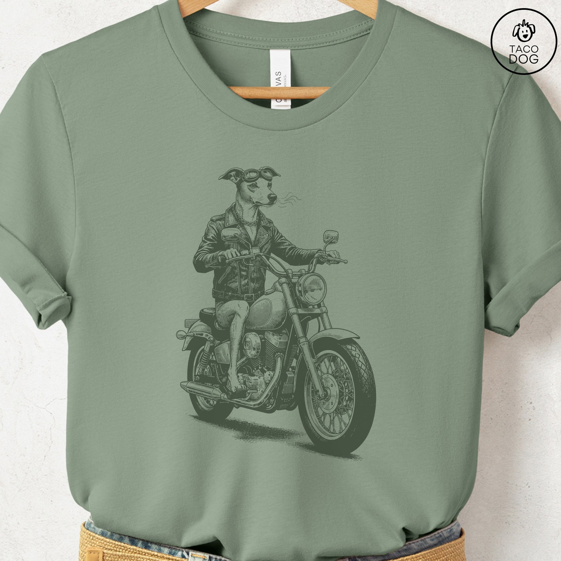 Italian Greyhound Whippet Iggy Motorbike T-Shirt Taco-Dog