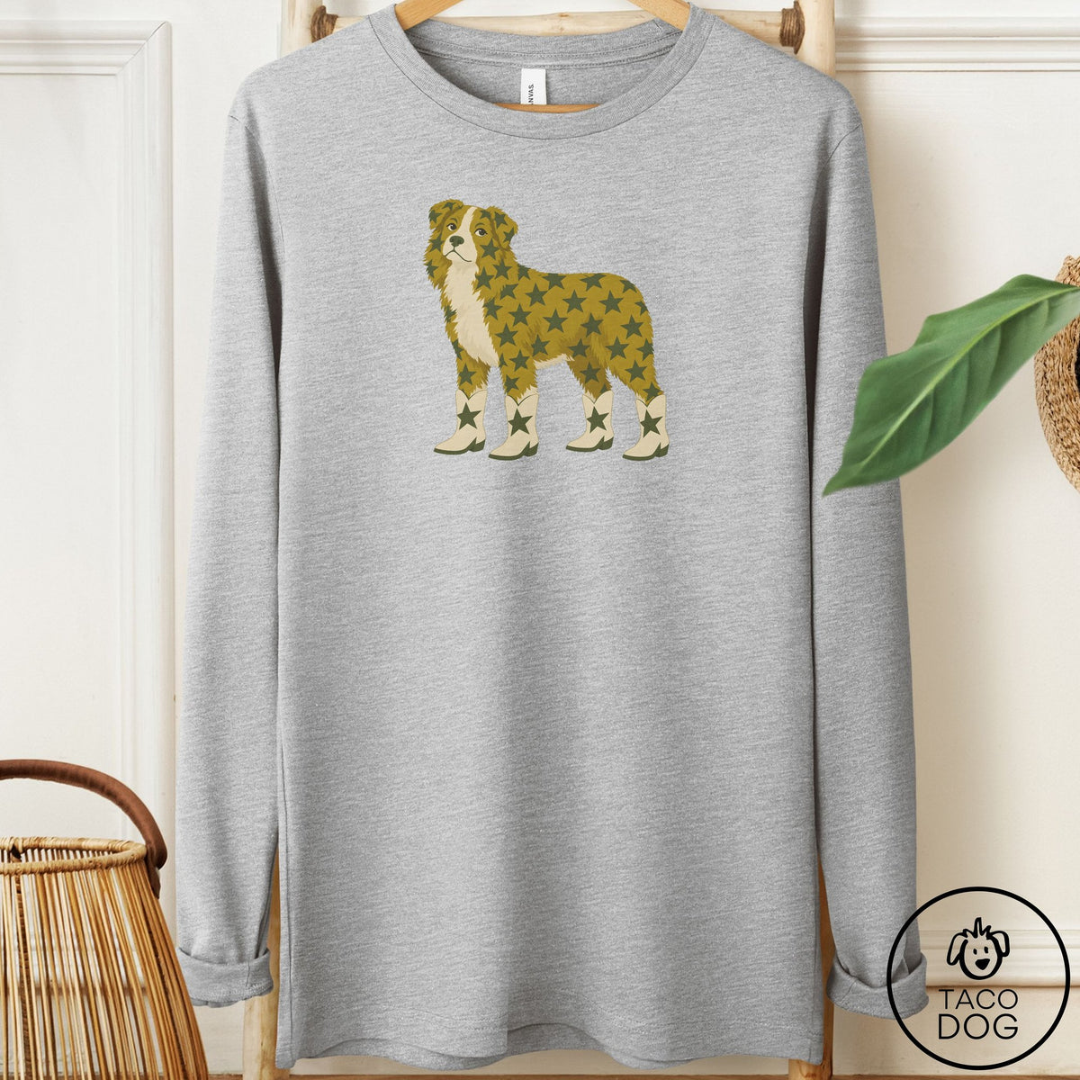 Australian Shepherd My Stars Long Sleeve Tee Athletic Heather Taco-Dog
