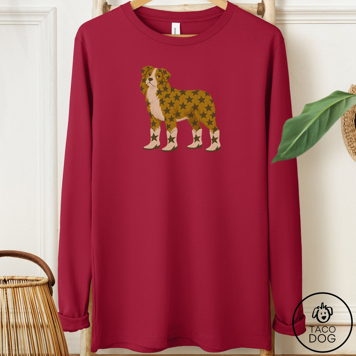 Australian Shepherd My Stars Long Sleeve Tee Cardinal Taco-Dog