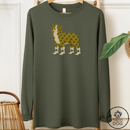 Australian Shepherd My Stars Long Sleeve Tee Military Green Taco-Dog