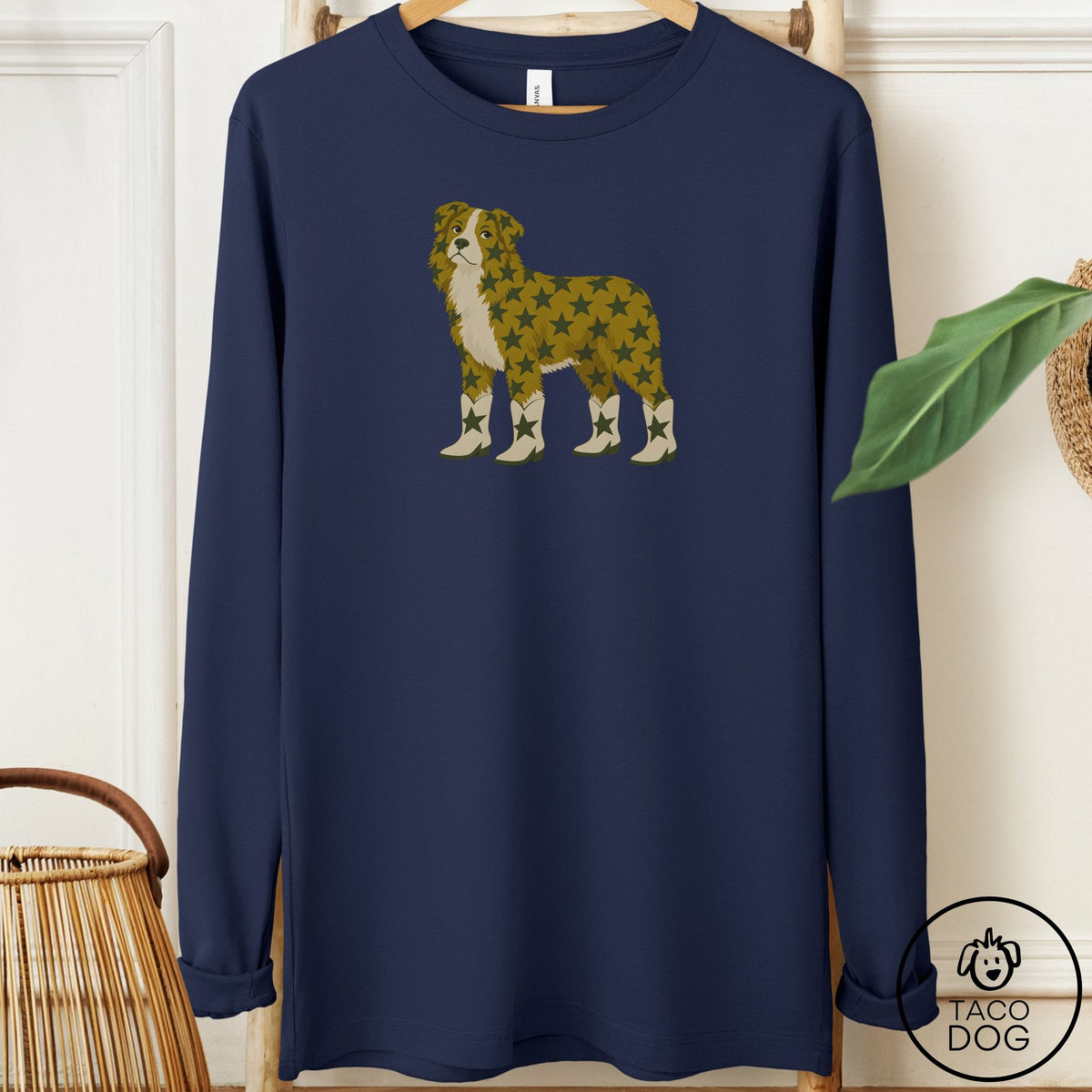 Australian Shepherd My Stars Long Sleeve Tee Navy Taco-Dog