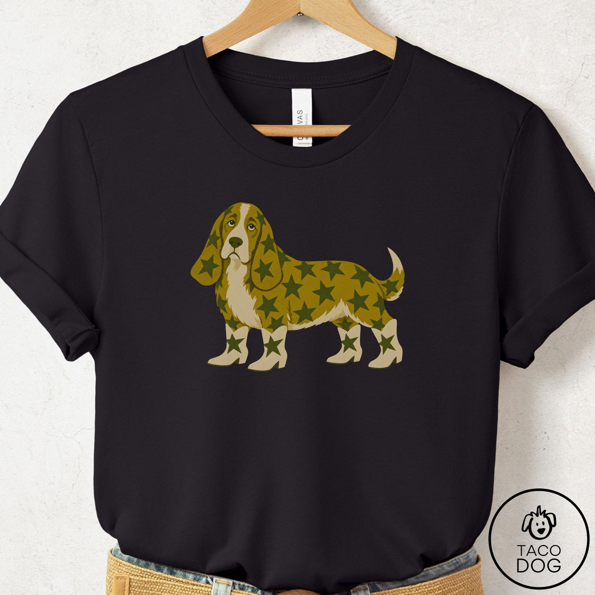 Basset Hound My Stars T-Shirt, design close-up