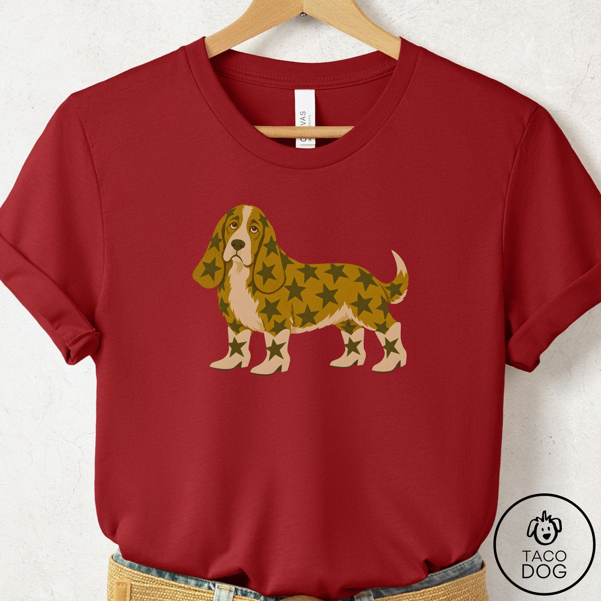 Basset Hound My Stars T-Shirt Canvas Red Taco-Dog