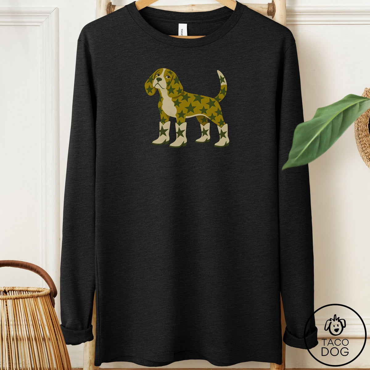 Beagle My Stars Long Sleeve Tee Black Heather Taco-Dog