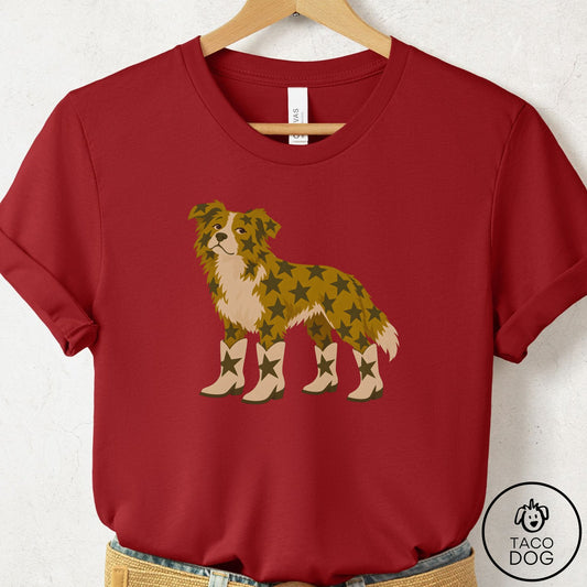 Border Collie My Stars T-Shirt Canvas Red Taco-Dog