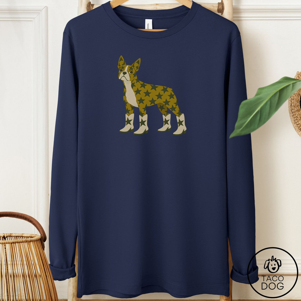 Boston Terrier My Stars Long Sleeve Tee Navy Taco-Dog