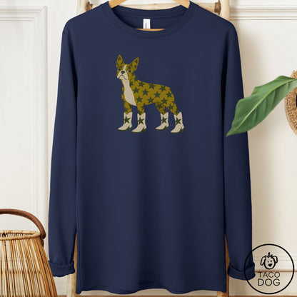 Boston Terrier My Stars Long Sleeve Tee Navy Taco-Dog