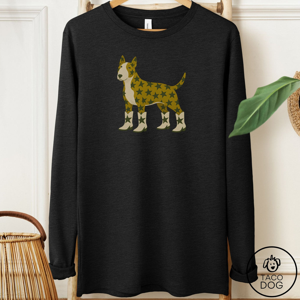 Bull Terrier My Stars Long Sleeve Tee Black Heather Taco-Dog