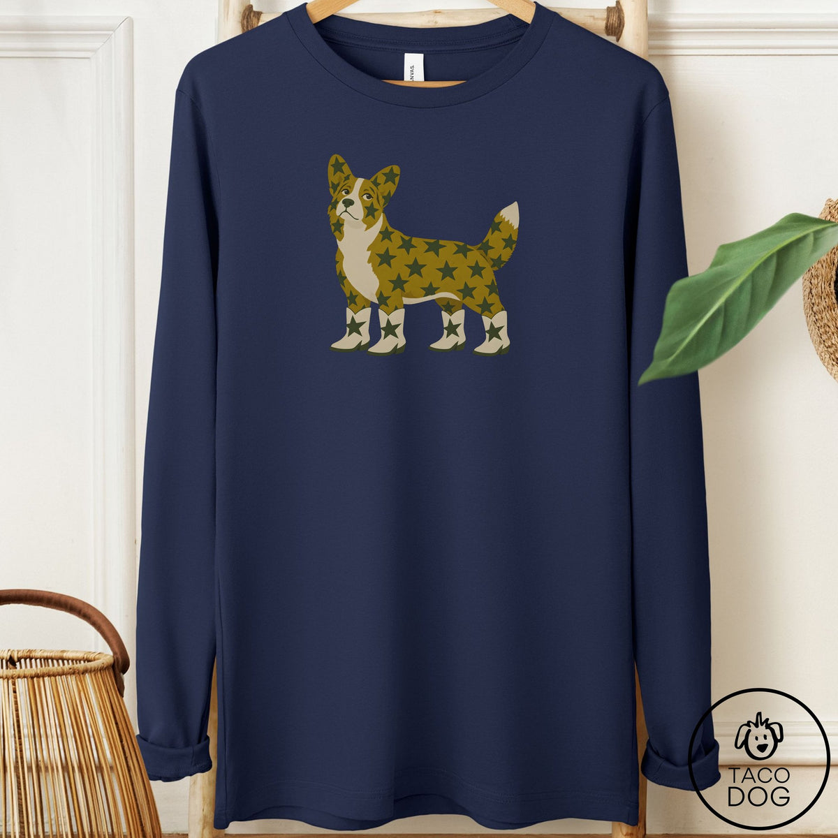 Cardigan Welsh Corgi My Stars Long Sleeve Tee Navy Taco-Dog
