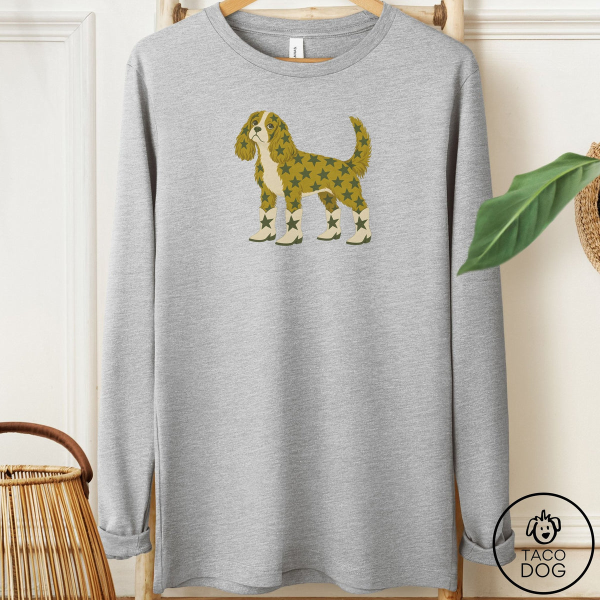 Cavalier King Charles Spaniel My Stars Long Sleeve Tee Athletic Heather Taco-Dog