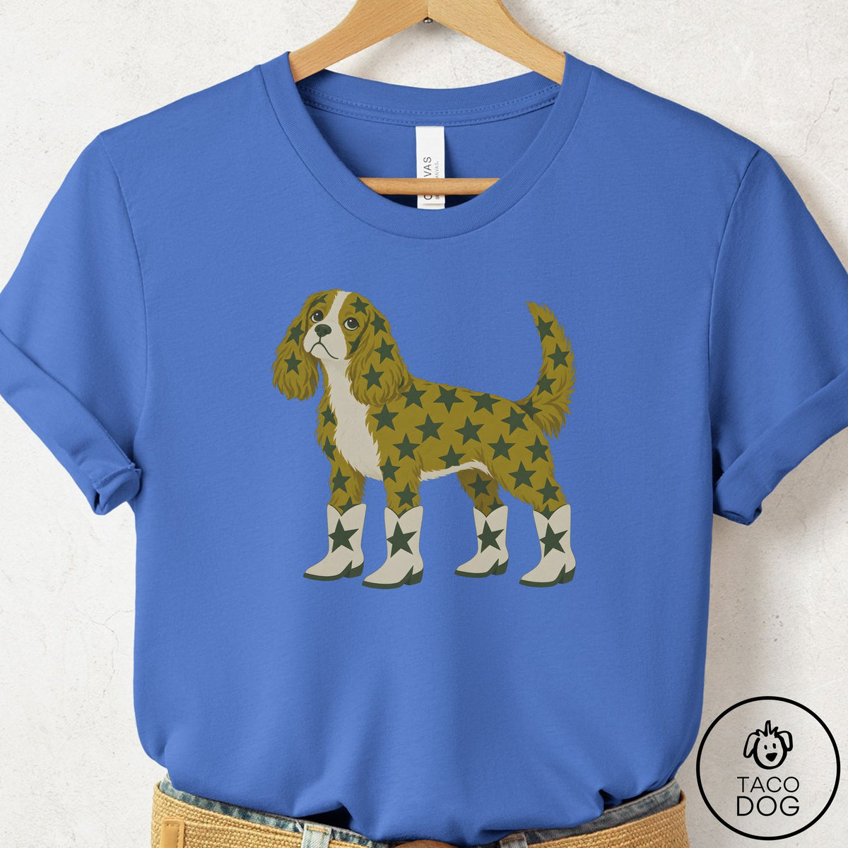 Cavalier King Charles Spaniel My Stars T-Shirt Columbia Blue Taco-Dog