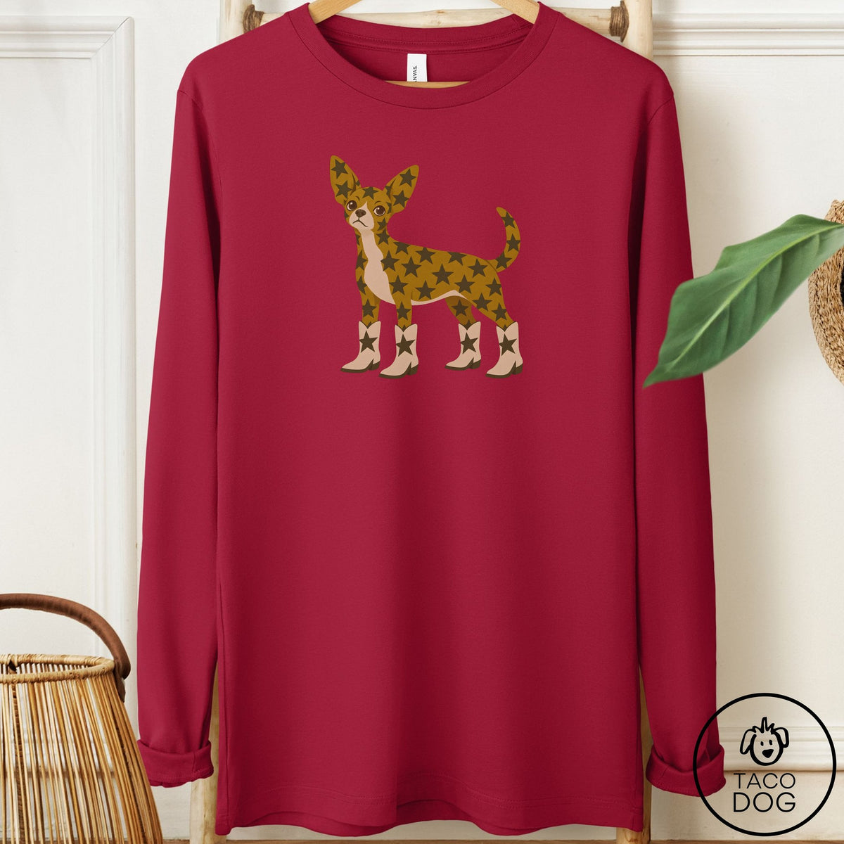 Chihuahua My Stars Long Sleeve Tee Cardinal Taco-Dog