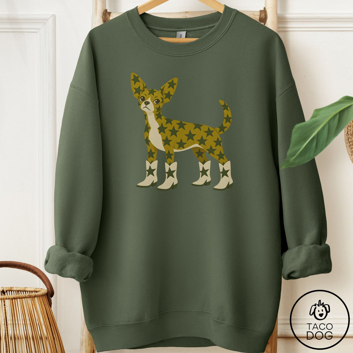 Chihuahua My Stars Sweatshirt Military Green Taco-Dog