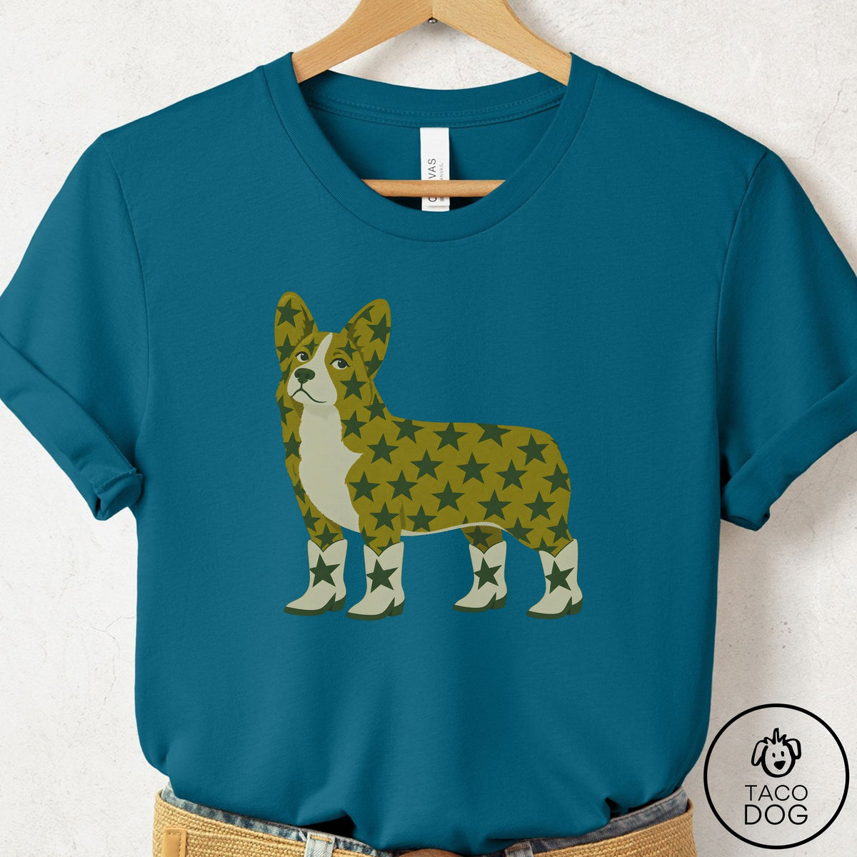Corgi My Stars T-Shirt Deep Teal Taco-Dog