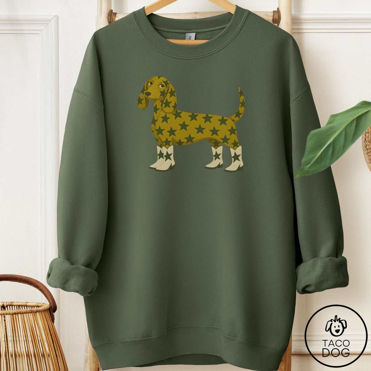 Dachshund My Stars Sweatshirt Military Green Taco-Dog
