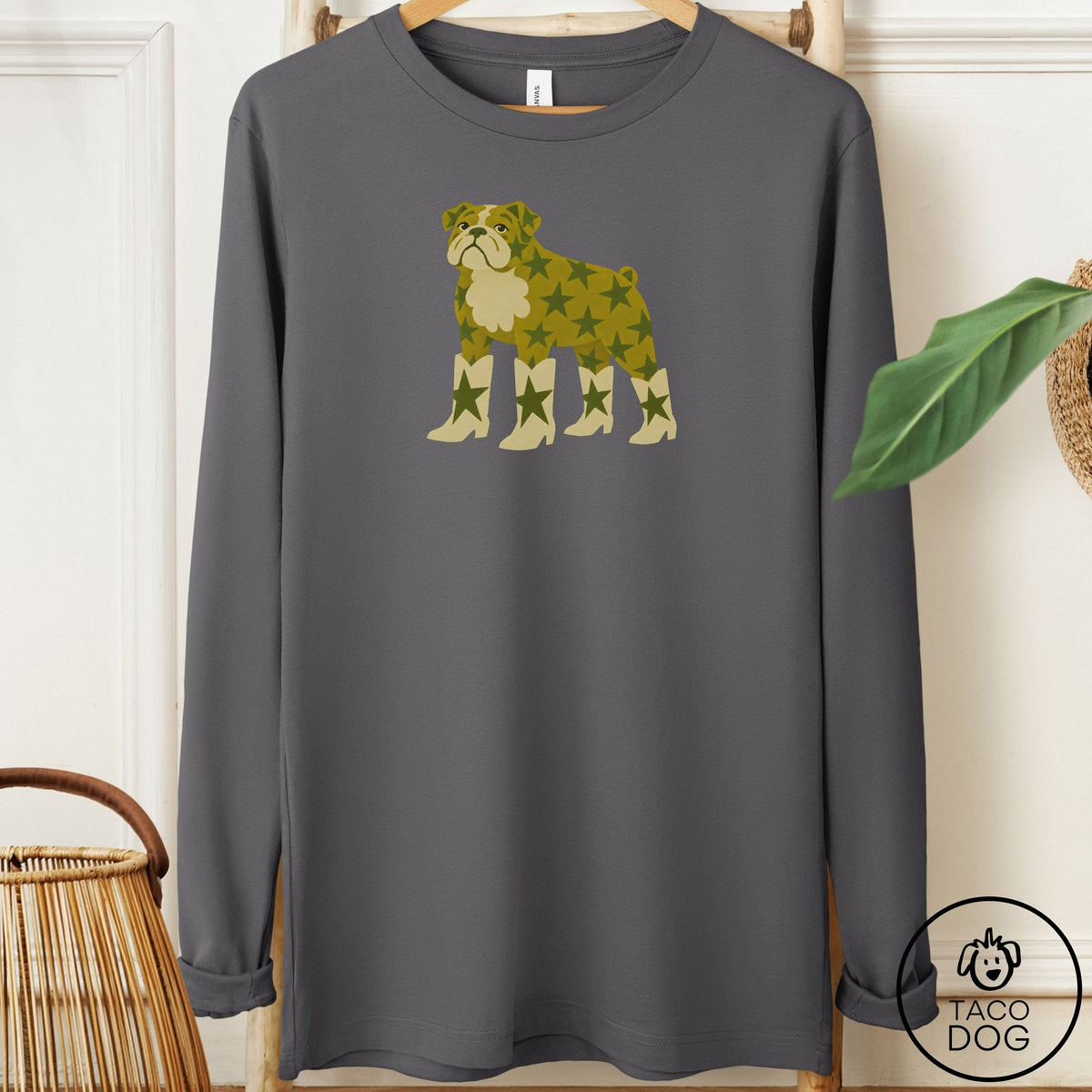 English Bulldog My Stars Long Sleeve Tee Asphalt Taco-Dog