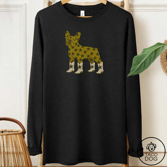 French Bulldog Frenchie My Stars Long Sleeve Tee Black Heather Taco-Dog