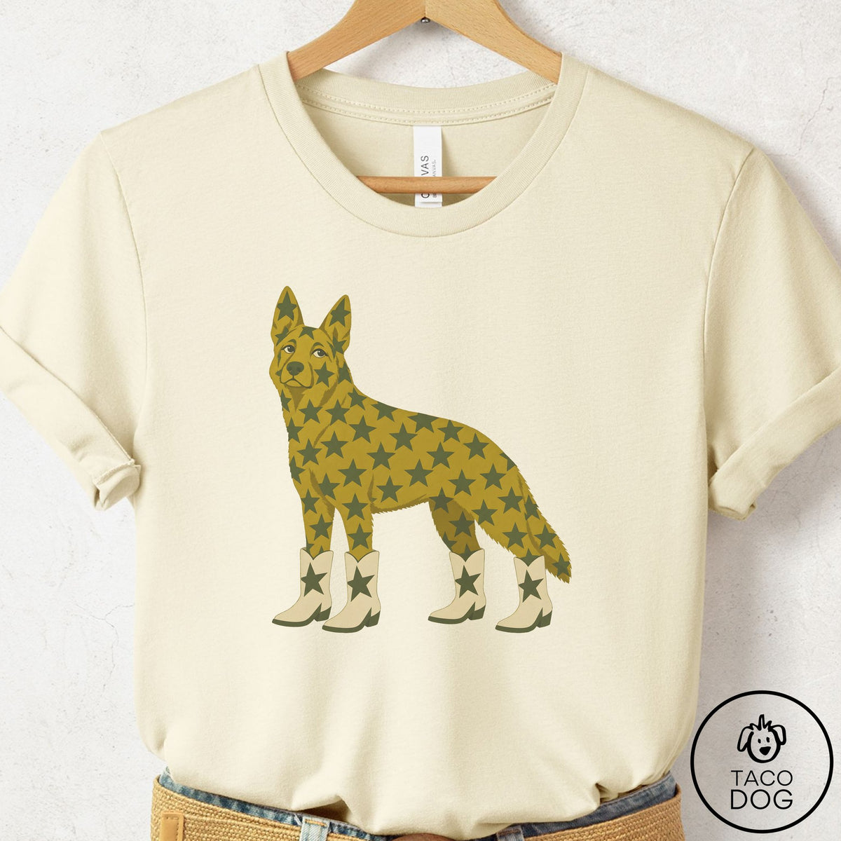 German Shepherd My Stars T-Shirt Natural Taco-Dog