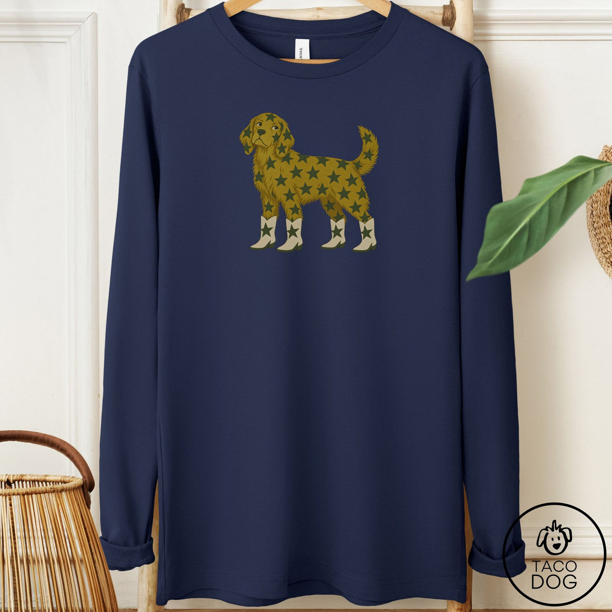 Golden Retriever My Stars Long Sleeve Tee Navy Taco-Dog