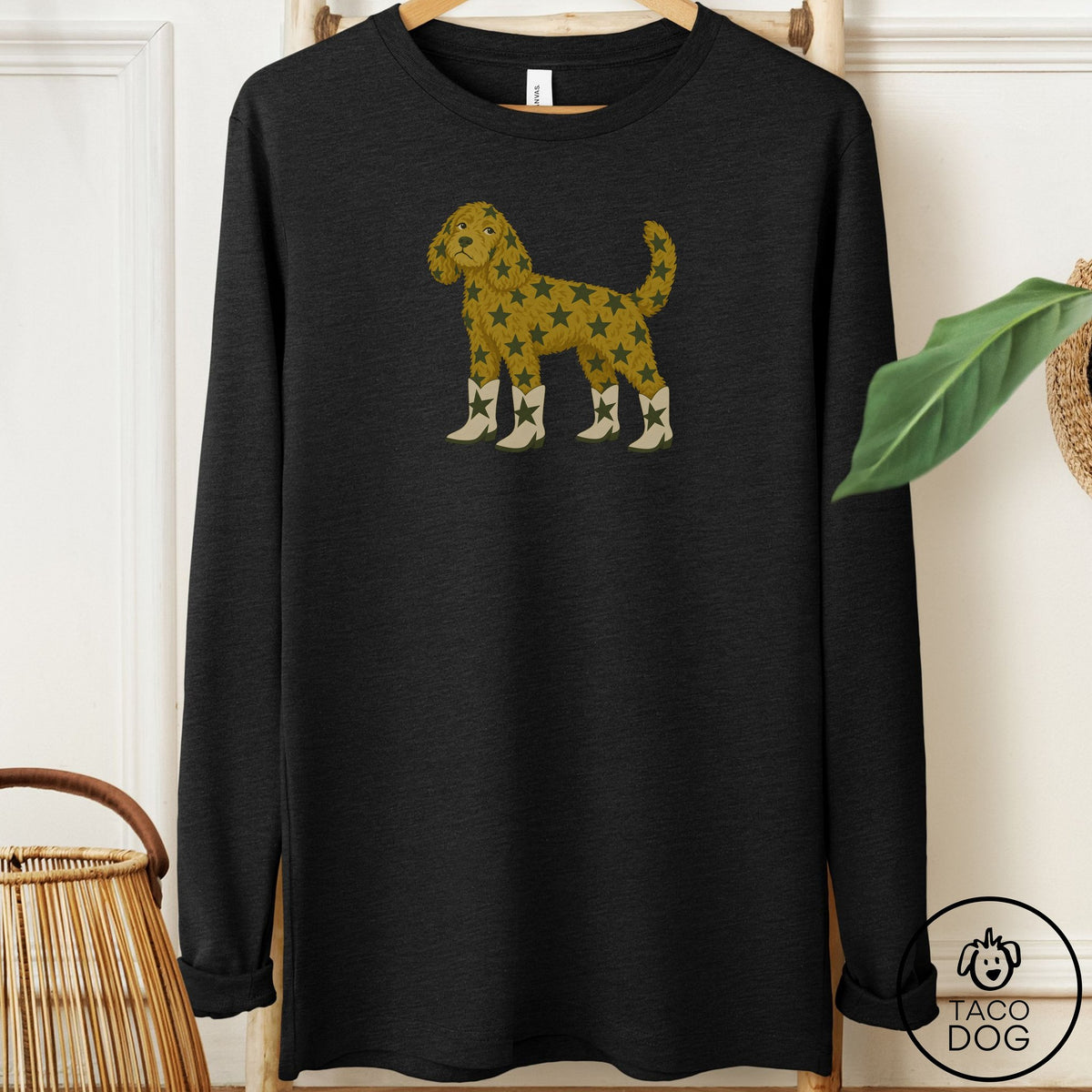 Doodle My Stars Long Sleeve Tee Black Heather Taco-Dog