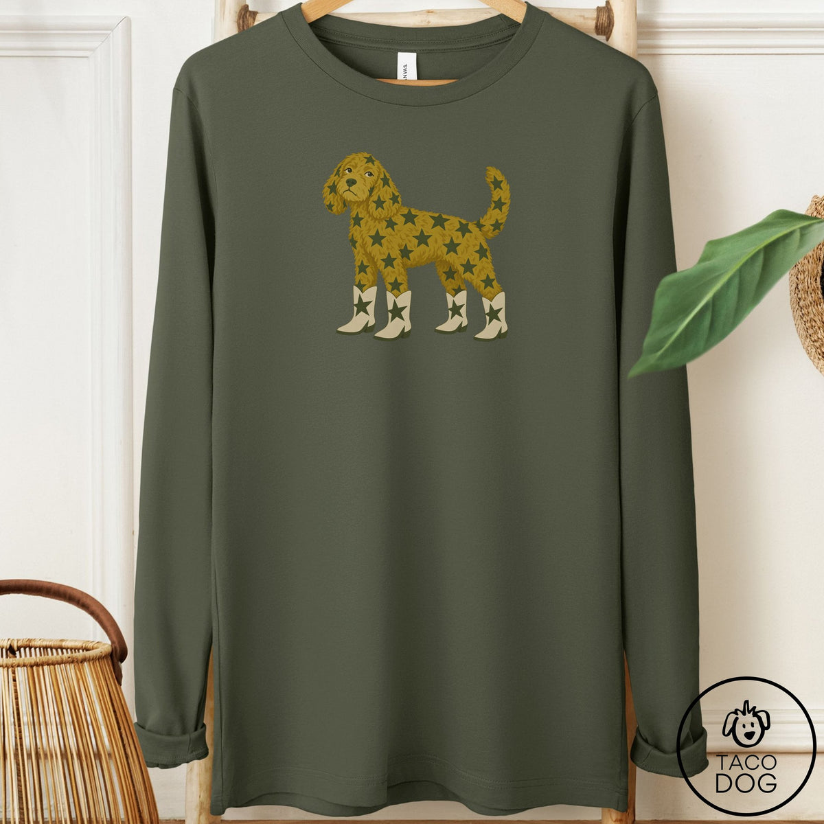 Doodle My Stars Long Sleeve Tee Military Green Taco-Dog